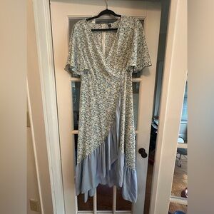 SHEIN Floral High Low Dress in Blue and White